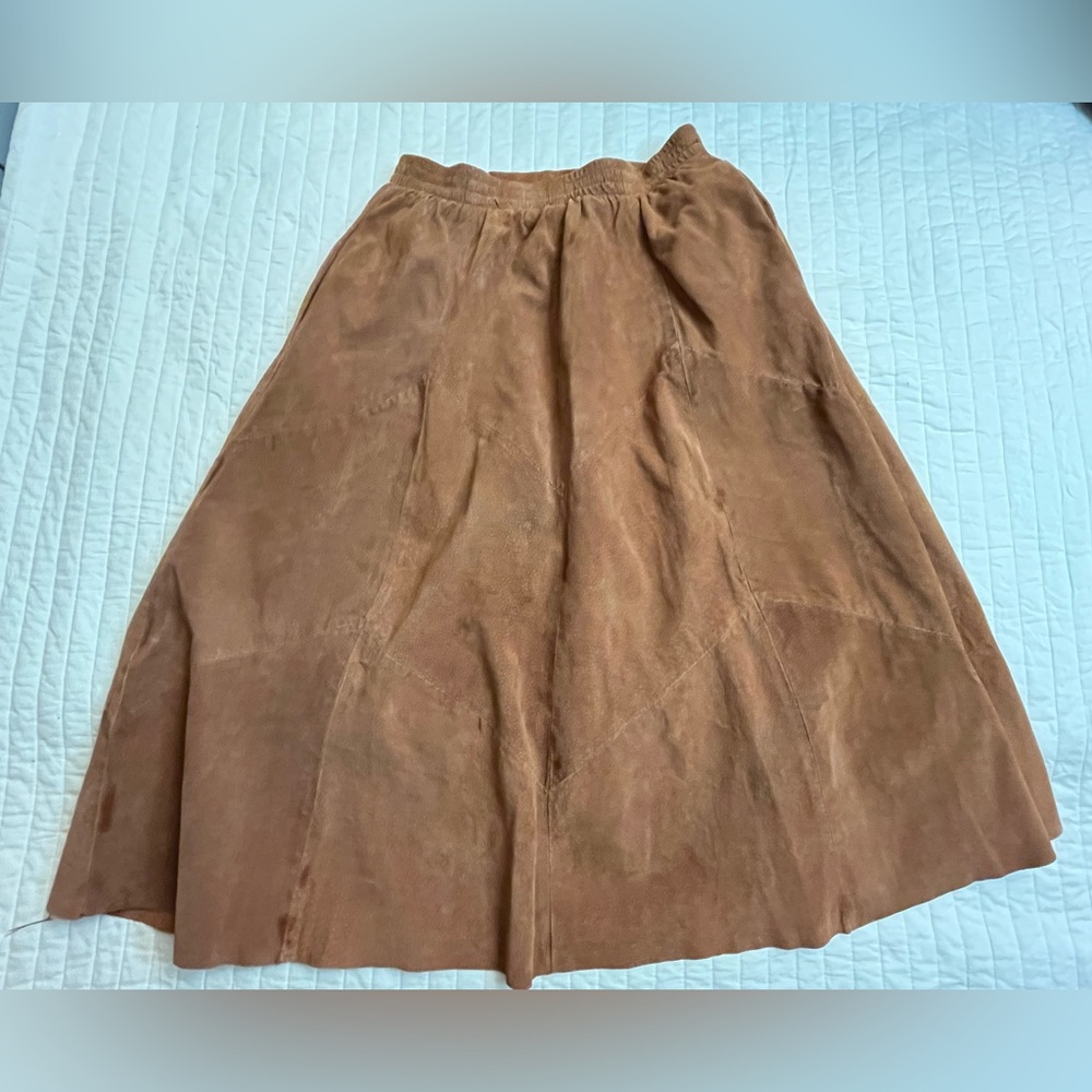 Vintage Apostrophe real suede midi A-Line skirt